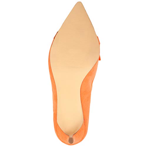Brinley Co. Womens Mica Faux Suede Pointed Toe Ruffle Skinny Heels Orange, 7 Regular US4