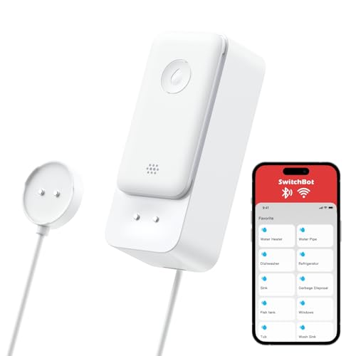 SwitchBot WiFi Water Sensor No Hub Required Smart Water Leak Detector 100dB Adjustable Alerts & App Alerts IP67 Waterproof Wireless Detector for Home with 1m (3.28ft) Sensing Cable (Support 2.4G)