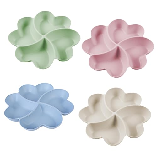 Shirene Bandeja para Aperitivos,4 Piezas Bandeja Aperitivos con 4 Compartimentos,Plato de Snacks,Bandejas de Plástico Reutilizables para Aperitivos,Frutas,Bocadillos,Postres,Caramelos y Frutos Secos