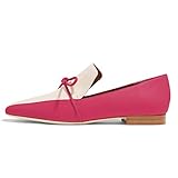 YDN Women Fashion Round Toe Flats Loafers Slip on Stacked Low Heel Pumps Office Lady Shoes Size 4 Fuchsia
