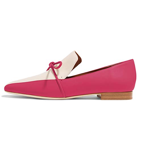 YDN Women Fashion Round Toe Flats Loafers Slip on Stacked Low Heel Pumps Office Lady Shoes Size 4 Fuchsia