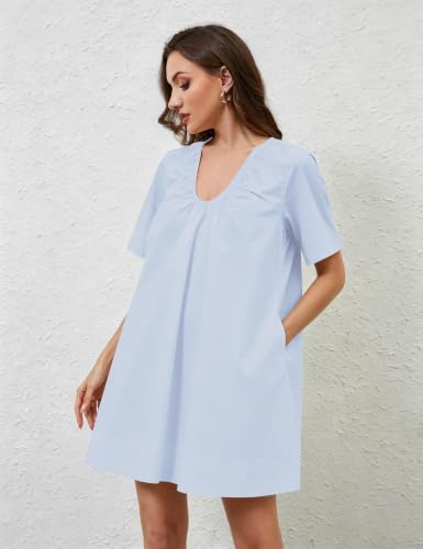 Image of OLAPTA Women Summer Sleeveless Babydoll Mini Tank Dresses Loose Fit Scoop Neck Ruched Short Dress with Pockets Party Clubwear