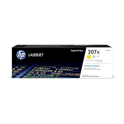 HP 207A W2212A, Amarillo, Cartucho Tóner Original, de 1.250 páginas, para impresoras HP Color LaserJet Pro MFP M282nw, MFP M283fdn, MFP M283fdw, M255dw y M255nw