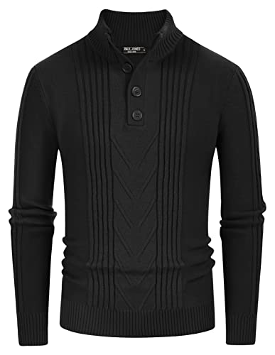 Pj Paul Jones Mens Casual Thermal Turtleneck Sweaters Henley Warm Jumper Pullovers For Winter Black #TOP3