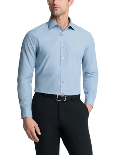Image of Kenneth Cole REACTION Unlisted Men's Slim Fit Solid Cotton Spread Collar Full Sleeves Formal Dress Shirt
