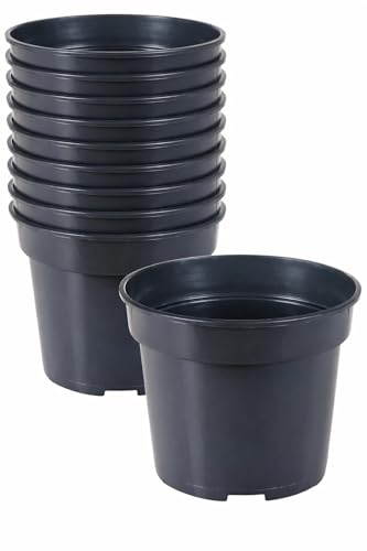 Muddy Hands Pack of 10 Black Plastic Plant Pots Outdoor Garden Round Nursery Herb Flower Planters (15 Litre)