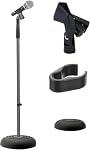 Pyle Microphone Stand, Height Adjustable, Very Sturdy Universal Mount with Heavy Metal Compact Base, Lightweight (2.8’ - 5’ ft.), Black