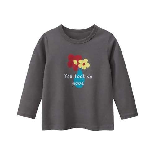 Meufam Toddler Baby Girls Fall Long Sleeve T-Shirts Causal Loose Soft Cotton Graphic Basic Layering Undershirts (Dark Gray,120/4-5 Y,Unisex,Big Kid,US,Age,4 Years,5 Years)