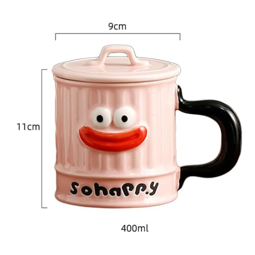 Jarsense Ceramic Coffee Mug with Handle and Lid, Cartoon Big Mouth Coffee Mug, 400ml Breakfast Oatmeal Mug - Image 2