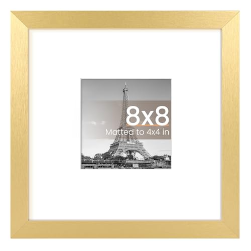 Image of upsimples 8x8 Picture Frame, Display Pictures 4x4 with Mat or 8 x 8 Without, Wall Hanging Photo Frames, Gold, 1 Pack