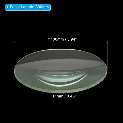 Image of PATIKIL 12 inch (300mm) Focal Length Double Convex Lens, 100mm Diameter 11mm Height Glass Optically Polished Round Edges Lens for Physics Experiment, Clear