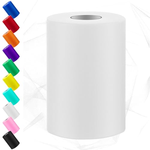 Swpeet 6 pouces x 100 yards blanc tulle tissu rouleau, bobine de tissu tulle ruban, maille polyester bobine, idéal pour bricolage à la main fête...