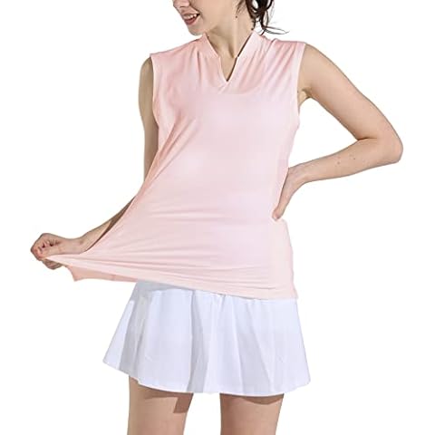 M MAROAUT Women's Sleeveless Golf Tennis Shirts Lightweight Quick Dry UPF 50+ V-Neck Tank Tops Polo, Pink, 3X-Large Cover