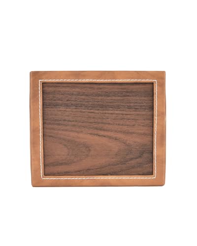 Image of Premsons Remote Holder - 3 Section Tabletop Organizer in Light Brown | Faux Leather with Refined Wooden Finish | Decorative & Practical Organizer - Tan