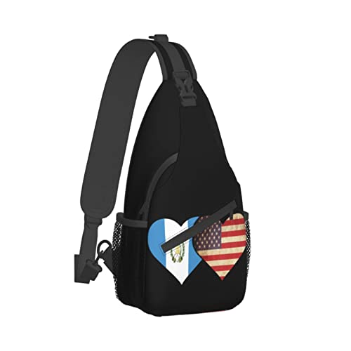 Mochila cruzada unisex negra con banderas Guatemala y USA miniatura 3