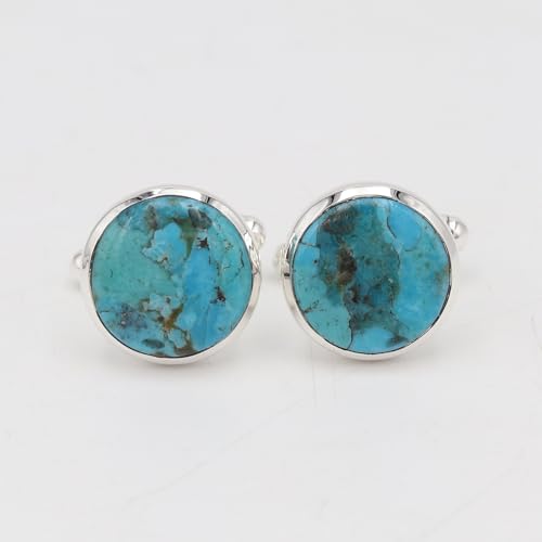 Mancuernillas con turquesa azul natural en plata 925 para hombre miniatura 4