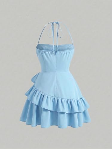 Image of Floerns Women's Floral Halter Ruffle Tiered Cute Summer Mini Dress Milkmaid Vacation Sundress