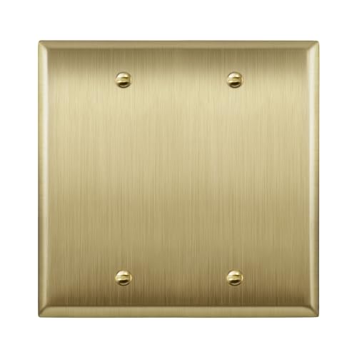 ENERLITES Blank Device Metal Wall Plate, Stainless Steel 201, Corrosion Resistant, Size 2-Gang 4.50" x 4.57", 7702-BB, Brushed Brass, Gold