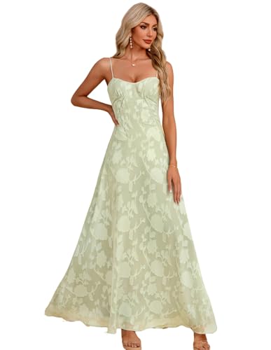 Image of Women's Elegant Wedding Guest Dress Spaghetti Straps Slim Fit Floral Sleeveless Formal Dress Maxi Evening Party