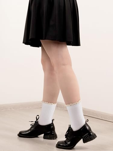 Image of Fourluoo 6 Pairs Breathable Women Ruffle Socks White Black and Gray Frilly Ankle Socks for Women