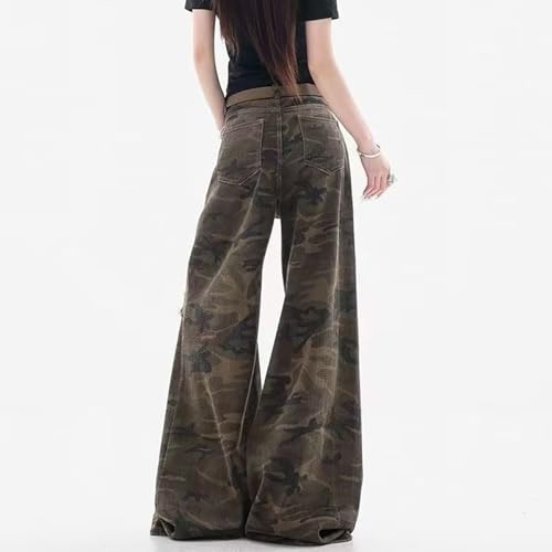 NCDUANSAN Gothic Retro American Camouflage Work Pants, Perforated Design, Wasteland Style Personalized Wide Leg Jeans4