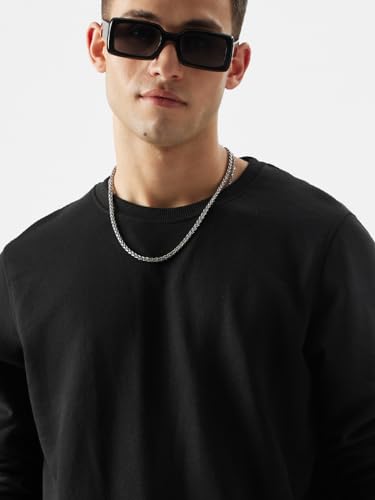 Image of The Souled Store Black Mens Regular fit Full Sleeve Solids Cotton and Polyester Sweatshirts Shirts Casual Button-Down Half Sleeve Printed Graphic Short Sleeve Casual Fashionable