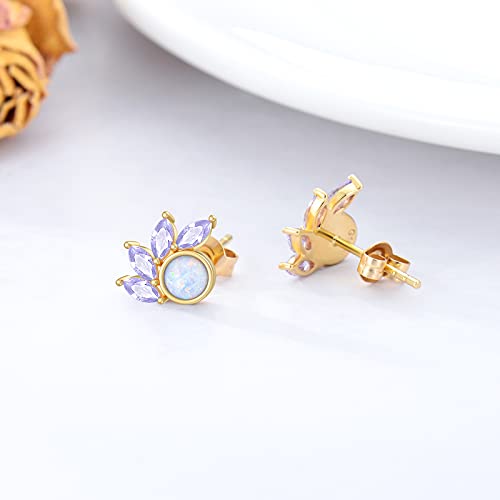Opal Earrings 14K Solid Yellow Gold Leaf Ear Earrings For Women Opal Stud Earrings Gold Ear Crawler Earrings For Women Earrings Studs #TOP3