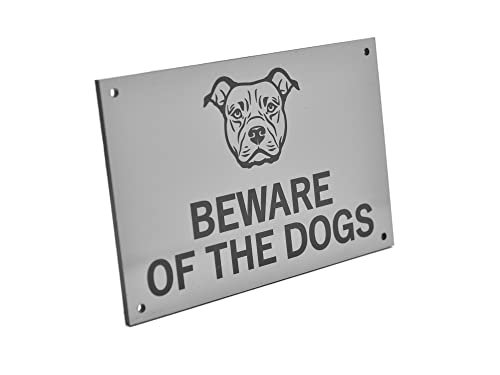 Beware of the Dogs Sign (Staffordshire Bull Terrier) - Easy to See Warning, Indoor/Outdoor Notice, Deterrent Sign (Silver) - Image 2