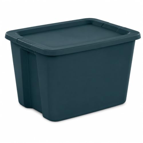 Image of 18 Gal Storage Bin with Snap-On Lid, Stackable Plastic Tote for Home, Teal