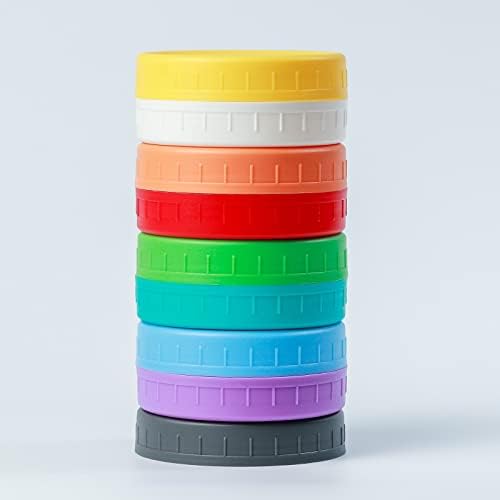 9 Wide Mouth Mason Jar Lids with Silicone Ring ,Thickened Leak-proof Lids Fit Ball,Kerr and More, 9 Color Plastic Lids, 86mm Plastic Mason Jar Lids…