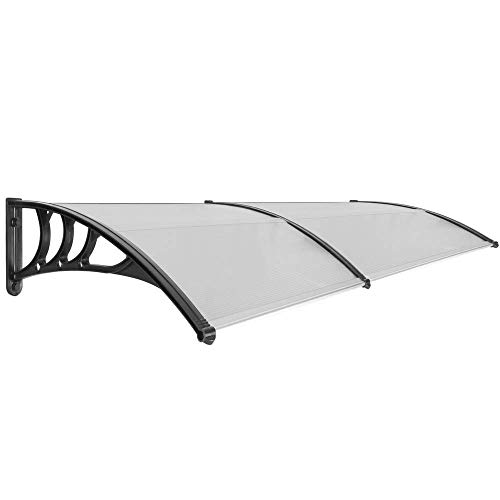 PrimeMatik - Tejadillo de protección 200x80 cm Gris Oscuro. Marquesina para Puertas y Ventanas con Soporte Negro