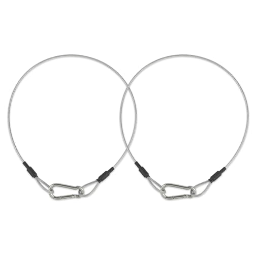 LAICCUM 1/8" Safety Cables 2ft Security Cable 304 Stainless Steel Wire Ropes with Carabiner Lock 50lb Load Capacity Falling Prevention for DJ Stage Light Luggage,2 Pack
