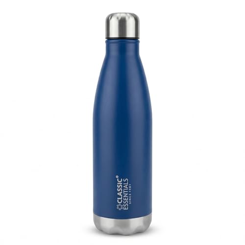 Image of CLASSIC ESSENTIALS Insulated Double Wall Vacuum Stainless Steel Water Bottle 24 Hours Hot and Cold,BIS Approved,100% Leakproof Lid,Sweat Proof Water Bottles, Great for Travel Picnic (Blue,1000ml)