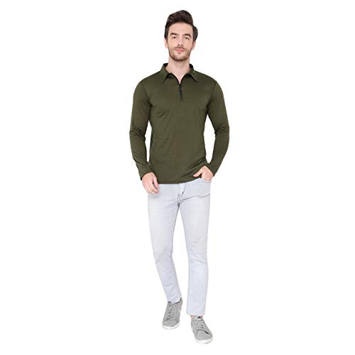 Image of Men's Cotton Blend Full Sleeve Zip Neck Polo T-Shirt (Pack of 1)