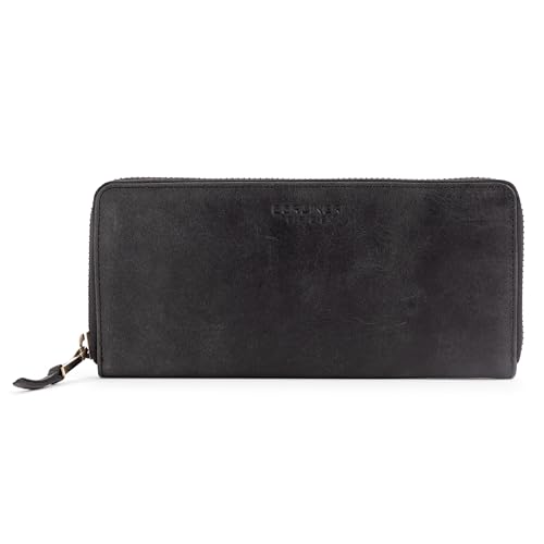 BERLINER BAGS Vintage Genuine Leather Wallet Palma, RFID Blocking Credit Card Holder, Slim Womens Wallet, Zip Around Wallet for 14 Cards, Bills, Coins, ID Window - Dark Grey