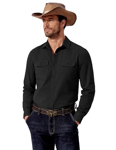 COOFANDY Mens Western Cowboy Shirt Long Sleeve Cotton Button Down Work Shirts with Pockets2