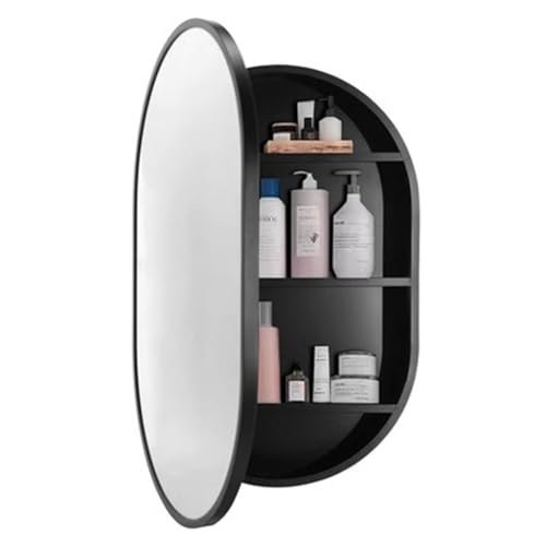 Armario de baño con Espejo de Madera, Armario de Almacenamiento de Pared, tocador (Color: Negro, tamaño: 50 x 78 cm)