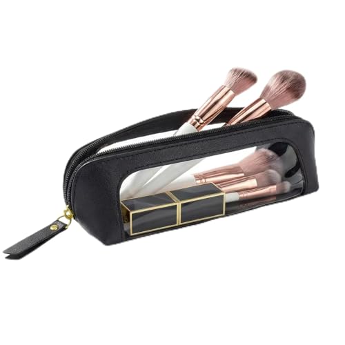 Image of LETGO Cute Clear Travel Makeup Brush Holder, Waterproof PU Leather Cosmetic Brush Pouch with Zipper,Portable Makeup Brush Organizer Case for Daily Use Travel (Chic Black)