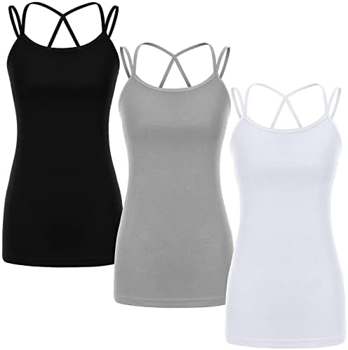 Xuhal 3 Pcs Women Workout Tank Top Strappy Yoga Tank Top Open Back Strappy Yoga Shirt Strappy Back Activewear Running Shirt