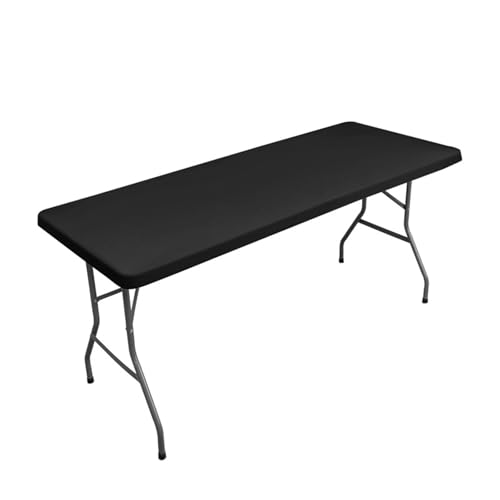 Odot Stretch Rectangular Tablecloth, Solid Colour Table Cover with Elastic Edged Wipe Clean Washable Fitted Table Protector for Banquet Folding Table Event Wedding (6FT,Black)