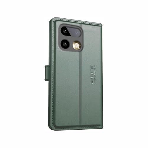 Image of AIBEX Compatible for Realme 16 Pro 5G Flip Cover Leather Finish | Inside TPU with Card Pockets | Wallet Stand | Complete Protection Flip Case Green