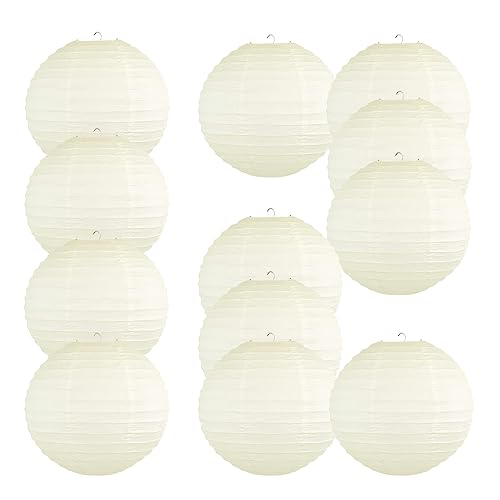 Chinese Style Paper Lanterns, Set of 12, Suitable for Party Decoration (Ivory, 14in)