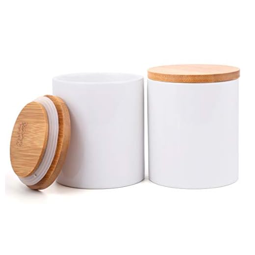 Lawei 2 Pack Ceramic Food Jar with Bamboo Lids - 10 oz Ceramic Coffee Canister Airtight Storage Jars for Serving Coffee, Spice, Tea and More