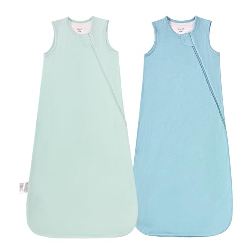 Image of Supersoft Rayon Made from Bamboo Sleep Sack 6-12 Months 0.5 Tog Lightweight Toddler Sleep Sack Baby Wearable Blanket with 2-Way Zipper Summer Unisex Sleeping Bag for Babies (2 Pack) Green & Blue