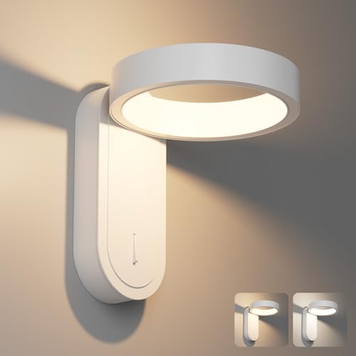 Klighten LED Lámpara de pared Interior 3000K/4000K, Aplique de pared Con Interruptor, 330°Orientable Luces de pared, para Salón Dormitorio, Blanco cálido/Natural, Blanco, Aluminio, 5W
