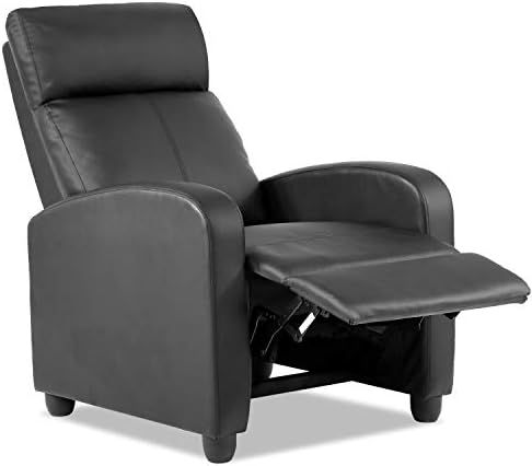 Vnewone Recliner Chair for Living Room Lounge Chaise Wingback Single Sofa Modern Home Theater Seating, Adjustable Height, Faux Leather, Black
