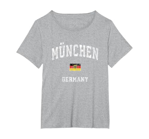 Munich Munchen Germany Vintage Athletic Sports Design T-Shirt, Women's Plus, Heather Grey, 1X