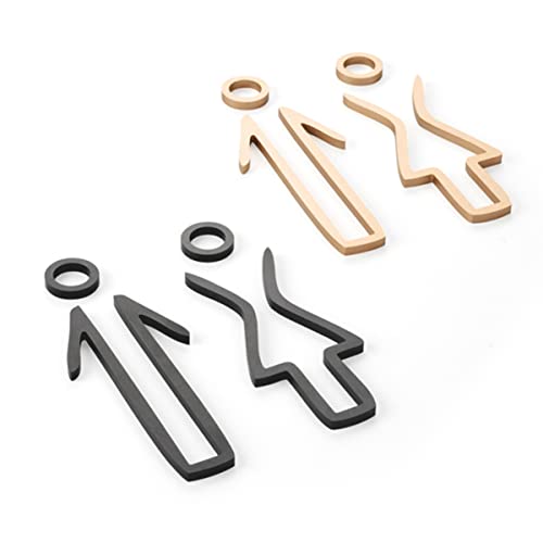 Letrero de baño, chapado en metal, moderno, for puertas de baño, for hombres y mujeres.(Black)
