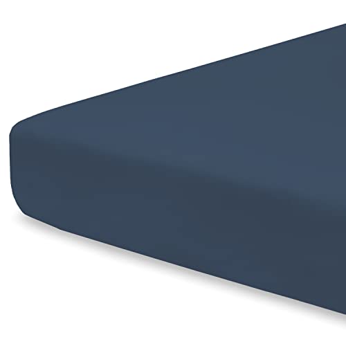 Pizuna 100% Cotton Fitted Travel Sheet Dark Blue, 400 Thread Count Long Staple Cotton Fitted Travel Sheet 60x120 cm