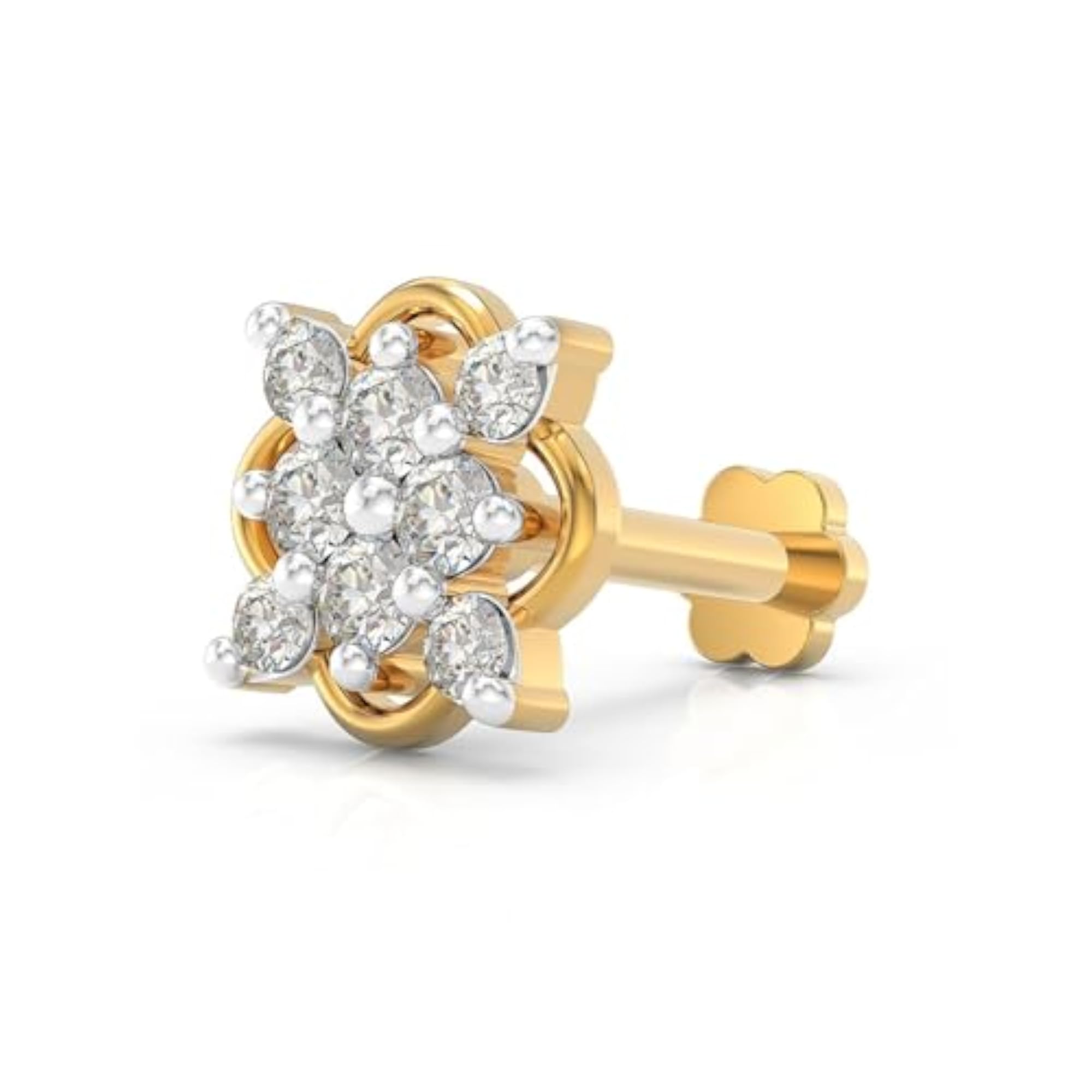 Women's 925 Sterling Silver 18K Gold Plated Lucky Bloom Nose Pin